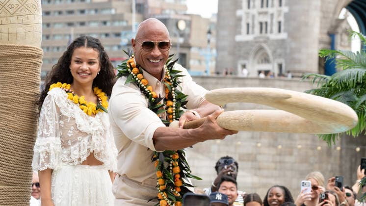 Catherine Laga aia and Dwayne Johnson attends the Moana Experience Launch in Potters Fields Park, London, England. UK. Tuesday 30th June 2026. Copyright: xJamesxWarrenx M4Z3Z7~Q