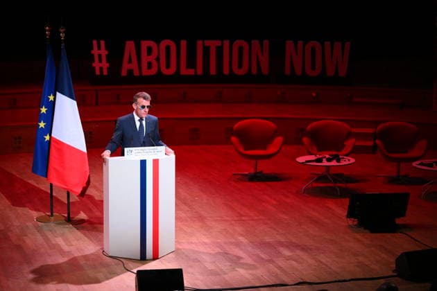 Macron Delivers A Speech During the World Congress Against the Death Penalty - Paris French President Emmanuel Macron delivers a speech during the World Congress Against the Death Penalty in Paris, on June 30, 2026. It was noted that the president was wearing sunglasses due to an eye condition. Photo by Eliot Blondet ABACAPRESS.COM Paris France  Copyright: xBlondetxEliot ABACAx