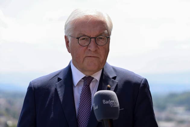 Frank-Walter Steinmeier beim O-Ton , Deutschland, Bundespräsident Frank-Walter Steinmeier, Format Ortszeit Deutschland, O-Ton des Bundespräsidenten, 30.06.2026, Lörrach Dachterrasse Rathaus Baden-Württemberg Deutschland *** Frank Walter Steinmeier in original audio, Germany, Federal President Frank Walter Steinmeier, format: local time in Germany, original audio of the Federal President, June 30, 2026, Lörrach, rooftop terrace of City Hall, Baden-Württemberg, Germany Copyright: xGrantxHubbsx