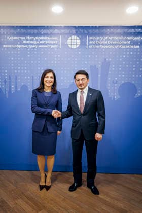 Katherina Reiche (CDU), Bundesministerin fuer Wirtschaft und Energie, trifft Madiyev Zhaslan, Minister fuer Kuenstliche Intelligenz und Digitale Entwicklung der Republik Kasachstan. Astana, 30.06.2026. Fotografiert im Auftrag des Ministeriums fuer Wirtschaft und Energie Astana Kasachstan *** Katherina Reiche (CDU), Federal Minister of Economic Affairs and Energy, meets with Madiyev Zhaslan, Minister of Artificial Intelligence and Digital Development of the Republic of Kazakhstan, in Astana, June 30, 2026. Photographed on behalf of the Ministry of Economic Affairs and Energy, Astana, Kazakhstan. Copyright: xThomasxTrutschel BMWEx