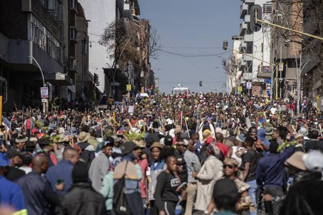 Anti-immigrant demonstrations continue in South Africa JOHANNESBURG, SOUTH AFRICA - JUNE 30: Hundreds of people gather to protest irregular migrants and call on the government to deport undocumented immigrants in Johannesburg, South Africa on June 30, 2026. Anti-immigrant demonstrations are being held across South Africa as growing pressure on foreign nationals in recent months has brought migration, unemployment and security issues back into the national spotlight. Ihsaan Haffejee Anadolu Johannesburg South Africa. Editorial use only. Please get in touch for any other usage.  Copyright: x2026xAnadoluxIhsaanxHaffejeex