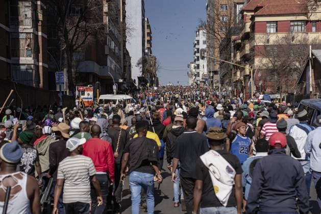 Anti-immigrant demonstrations continue in South Africa JOHANNESBURG, SOUTH AFRICA - JUNE 30: Hundreds of people gather to protest irregular migrants and call on the government to deport undocumented immigrants in Johannesburg, South Africa on June 30, 2026. Anti-immigrant demonstrations are being held across South Africa as growing pressure on foreign nationals in recent months has brought migration, unemployment and security issues back into the national spotlight. Ihsaan Haffejee Anadolu Johannesburg South Africa. Editorial use only. Please get in touch for any other usage.  Copyright: x2026xAnadoluxIhsaanxHaffejeex