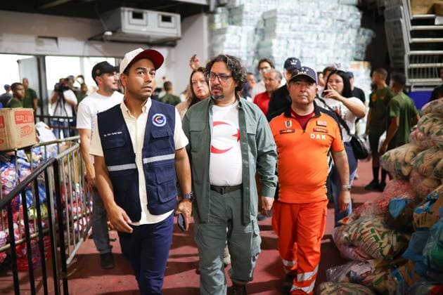 TIKA delivers 1000 relief packages to quake-hit Venezuela LA GUAIRA, VENEZUELA - JUNE 30: Turkish Ambassador to Caracas, Naci Aydan Karamanoglu (C) visits the area as the Turkish Cooperation and Coordination Agency (TIKA) delivers approximately 1,000 relief packages of humanitarian aid to Venezuela, which was affected by severe earthquakes, in La Guaira, Venezuela on June 30, 2026. Cem Tekkesinoglu Anadolu La Guaira World. Editorial use only. Please get in touch for any other usage.  Copyright: x2026xAnadoluxCemxTekkesinoglux