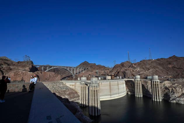 June 30, 2026 - Boulder City, Nevada, U.S. - Hoover Dam is seen on the border between Arizona and Nevada on June 30, 2026 near Boulder City, Nevada. Hoover Dam, completed in 1936, impounds Lake Mead, the largest reservoir in the United States by volume. Almost the entire Southwest of the United States is mired in various stages of drought. A federal study released on June 15 is projecting an almost 30-foot drop in Lake Mead water levels over the next two years. Boulder City USA - ZUMAbk3_ 20260630_zaf_bk3_016 Copyright: xDavidxBeckerx