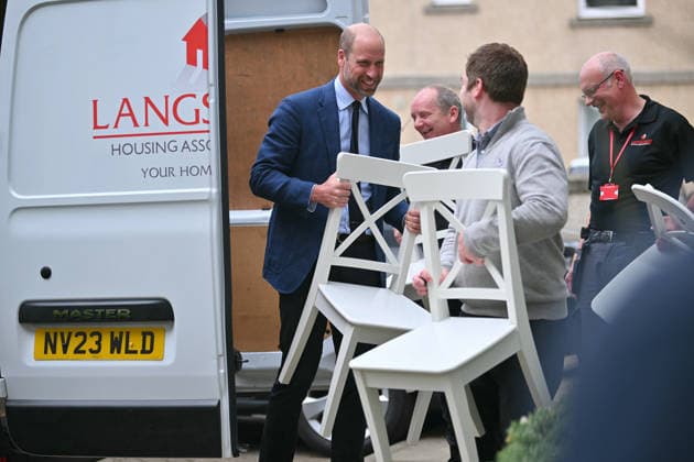 Prince William visits Langstane Housing Association Prince William helps a tenant to move furniture into a new flat during a visit to Langstane Housing Association, Aberdeen, Scotland, UK, on the 30th June 2026. Picture by Andy Buchanan WPA-Pool Aberdeen Langstane Housing Association Scotland United Kingdom  WHA-0830