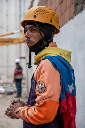 June 30, 2026, Caracas, Miranda, Venezuela: A Venezuelan rescue worker at the entrance to a building that collapsed in the earthquake..Caracas, Venezuela, was hit by two powerful earthquakes. June, 30, 2026 Caracas Venezuela - ZUMAv125 20260630_zip_v125_013 Copyright: xJimmyxVillaltax