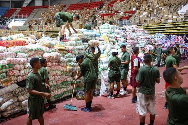Humanitarian aid gathered in La Guaira for Earthquake Victims LA GUAIRA, VENEZUELA - JUNE 30: Humanitarian aid sent to Venezuela is being gathered at the Polideportivo Jose Maria Vargas sports complex in La Guaira, the city worst hit by the earthquake, and prepared for delivery to those in need on June 30, 2026. Cem Tekkesinoglu Anadolu La Guaira Venezuela. Editorial use only. Please get in touch for any other usage.  Copyright: x2026xAnadoluxCemxTekkesinoglux
