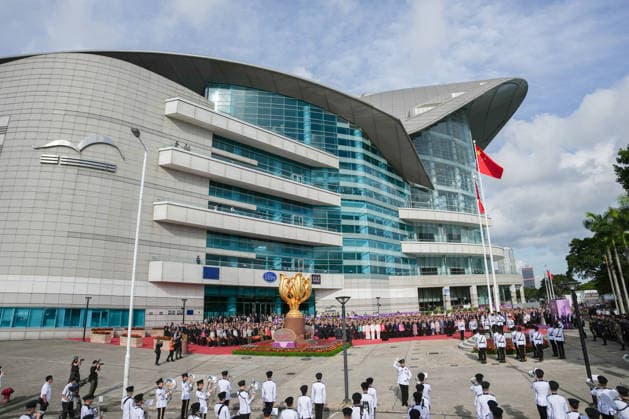 HONG KONG-DAILY HKSAR-ANNIVERSARY A wide general view shows the scene at Golden Bauhinia Square upon the completion of the flag-raising ceremony marking the 29th anniversary of the establishment of the HKSAR on July 1, 2026 in Hong Kong. (Photo by Kevin Li TMHK via Nexpher Images) Hong Kong