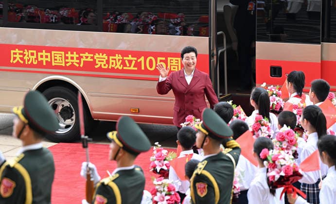 (260701) -- BEIJING, July 1, 2026 -- Wu Yaqin, recipient of the July 1 Medal, arrives at the Great Hall of the People in Beijing, capital of China, July 1, 2026. A gathering in celebration of the 105th founding anniversary of the Communist Party of China (CPC) started at the Great Hall of the People on Wednesday morning in central Beijing. ) CHINA-BEIJING-CPC-105TH FOUNDING ANNIVERSARY-CELEBRATION (CN) ZhangxLing 