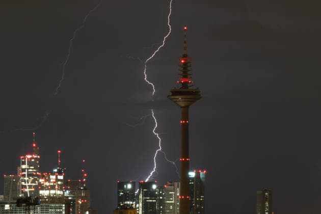 July 1, 2026, Frankfurt, Hesse, Germany: Lightning strikes over the skyline of the financial district in Frankfurt am Main, Germany. Frankfurt Germany  - ZUMAb332 20260701_zip_b332_001 Copyright: xMatiasxBasualdox