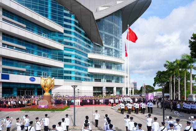 (260701) -- HONG KONG, July 1, 2026 -- A flag-raising ceremony is held by the Hong Kong Special Administrative Region (HKSAR) government to celebrate the 29th anniversary of Hong Kong s return to the motherland in Hong Kong, south China, July 1, 2026. ) CHINA-HONG KONG-RETURN TO MOTHERLAND-29TH ANNIVERSARY-FLAG-RAISING CEREMONY (CN) ZhuxWei 