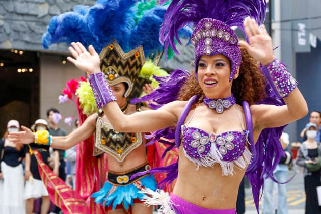 Dancers perform samba show summer festival in Seoul Dancers from Lotte World, a South Korean theme park, perform a samba show during a summer festival promotional event in the Myeongdong shopping district in Seoul, South Korea, on July 01, 2026. Seoul South Korea  Copyright: xMatrixxImagesx xJungxUi-Chelx