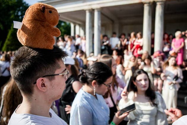 RUSSIA, ST PETERSBURG - JUNE 30, 2026: Young people attend an annual ball held at the Peterhof State Museum Reserve for school leavers awarded gold medals for academic excellence. Peter Kovalev TASS  94535104
