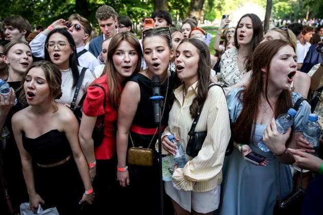 RUSSIA, ST PETERSBURG - JUNE 30, 2026: Young people attend an annual ball held at the Peterhof State Museum Reserve for school leavers awarded gold medals for academic excellence. Peter Kovalev TASS  94535163