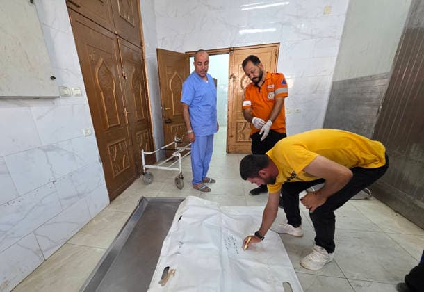 Unidentified remains transferred to Nasser Medical Complex in Khan Younis Ambulance crews transport the remains of an unidentified person to Nasser Medical Complex after they were recovered from the al-Amal neighborhood, north of Khan Younis in the southern Gaza Strip, on July 1, 2026. The remains were retrieved from the area before being transferred to the hospital for further procedures. Photo by Tariq Mohammad APA Images Khan Yunis Gaza Strip Palestinian Territory 010726_Khan_Yunis_TM_00(5) Copyright: xapaimagesxTariqxMohammad xapaimagesx