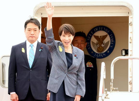 July 1, 2026, Tokyo, Japan - Japanese Prime Minister Sanae Takaichi leaves the Tokyo International Airport to India on Wednesday, July 1, 2026. Takaichi will make a three-day trip to India to meet with her indian counterpart Narendra Modi. (photo by Yoshio Tsunoda AFLO)  aflo_336447497