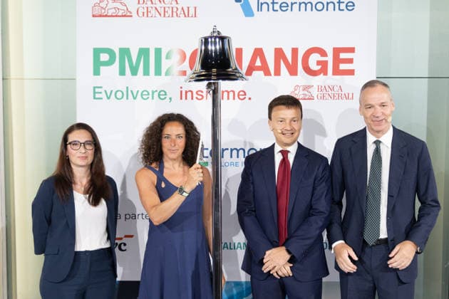 IPA86269298 - Milan, July 1, 2026, Palazzo Mezzanotte, Piazza Affari, PMI2CHANGE ETF Ring The Bell ceremony, PMI2CHANGE press conference, featuring Banca Generali CEO Gian Maria Mossa, Intermonte CEO and Olympic skiing champion Federica Brignone.  Copyright: xFrancescoxEnriquezx xFrancescoxEnriquezx 86269298
