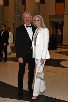 CANBERRA MIDWINTER BALL, Seven News Political Editor Mark Riley with wife Suzanne Mostyn arrive for the 2026 Midwinter Ball at Parliament House, in Canberra, Wednesday, July 1, 2026. ( NO ARCHIVING CANBERRA AUSTRALIAN CAPITAL TERRITORY AUSTRALIA  Copyright: xLUKASxCOCHx 20260701169555226590