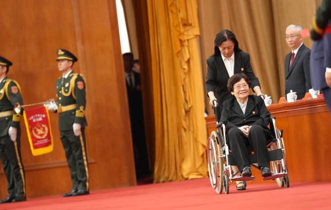 BEIJING, CHINA - JULY 01: Zhong Jue, a recipient of the July 1 Medal, arrives for a gathering in celebration of the 105th founding anniversary of the Communist Party of China (CPC) at the Great Hall of the People on July 1, 2026 in Beijing, China.  Copyright: xVCGx 111651583725