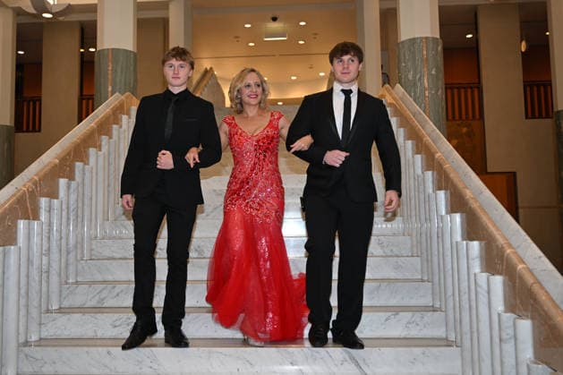 CANBERRA MIDWINTER BALL, Shadow Communications Minister Melissa McIntosh and her sons Byron and Coby arrive for the 2026 Midwinter Ball at Parliament House, in Canberra, Wednesday, July 1, 2026. ( NO ARCHIVING CANBERRA AUSTRALIAN CAPITAL TERRITORY AUSTRALIA  Copyright: xLUKASxCOCHx 20260701165556000601