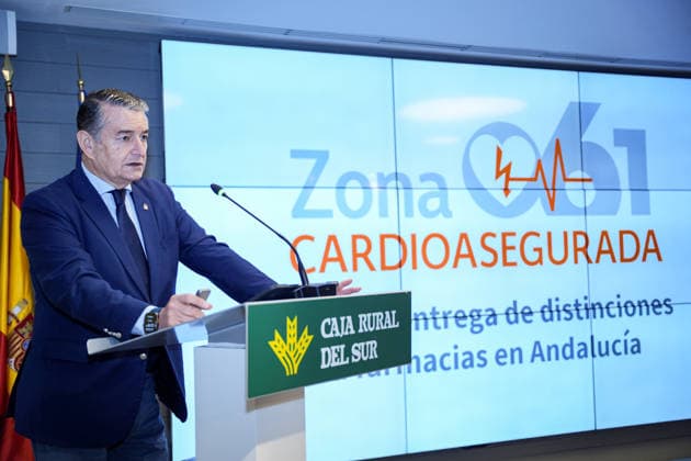 Awards Ceremony in Seville for Cardio-Safe Zones Designations Granted to Pharmacies as Part of the Numaplus Project The Acting Regional Minister of Health, the Presidency, and Emergencies, Antonio Sanz, speaks at the ceremony to present cardio-safe zone certifications to pharmacies as part of the Numaplus project. July 1, 2026, in Seville, Andalusia, Spain. JULY 1, 2026. María José Ló. Seville, Andalusia, Spain Seville, Andalusia, Spain Spain  Copyright: xMariaxJosÃ xLopezx 7635161