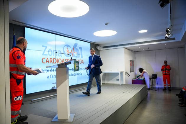 Awards Ceremony in Seville for Cardio-Safe Zones Designations Granted to Pharmacies as Part of the Numaplus Project The Acting Regional Minister of Health, the Presidency, and Emergencies, Antonio Sanz, speaks at the ceremony to present cardio-safe zone certifications to pharmacies as part of the Numaplus project. July 1, 2026, in Seville, Andalusia, Spain. JULY 1, 2026. María José Ló. Seville, Andalusia, Spain Seville, Andalusia, Spain Spain  Copyright: xMariaxJosÃ xLopezx 7635157
