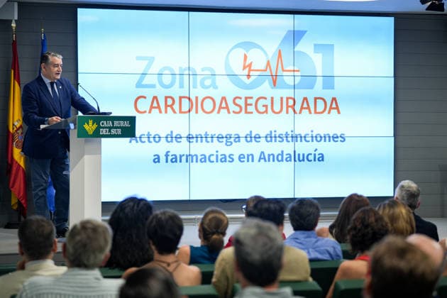 Awards Ceremony in Seville for Cardio-Safe Zones Designations Granted to Pharmacies as Part of the Numaplus Project The Acting Regional Minister of Health, the Presidency, and Emergencies, Antonio Sanz, speaks at the ceremony to present cardio-safe zone certifications to pharmacies as part of the Numaplus project. July 1, 2026, in Seville, Andalusia, Spain. JULY 1, 2026. María José Ló. Seville, Andalusia, Spain Seville, Andalusia, Spain Spain  Copyright: xMariaxJosÃ xLopezx 7635160