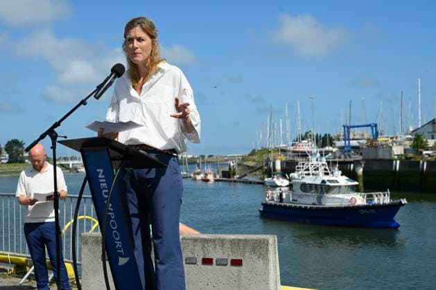 Bel Mer Mussels Presentation NIEUWPOORT, BELGIUM - JULY 01: Annelies Verlinden (CD&V), Minister of Justice of Federal Government pictured during the press presentation of the Bel Mer mussels from Colruyt s marine farm on July 01, 2026 in Nieuwpoort, Belgium, 01 07 2026 Nieuwpoort Belgium  Copyright: xPhilipxReynaersx