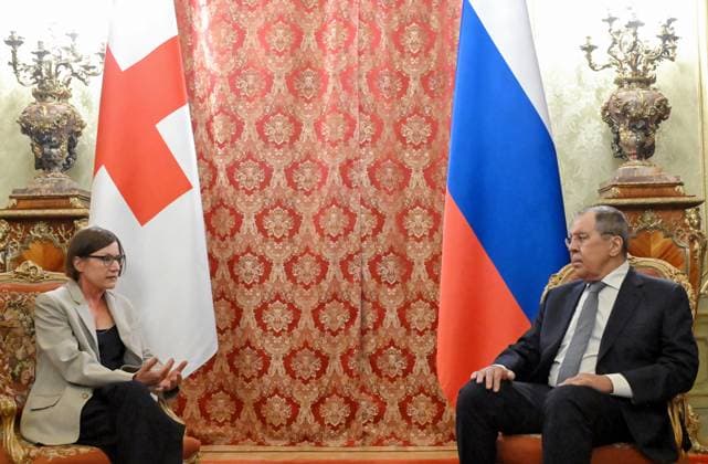 Russia ICRC 9198318 01.07.2026 President of the International Committee of the Red Cross (ICRC) Mirjana Spoljaric and Russian Foreign Minister Sergey Lavrov attend a meeting in Moscow, Russia. Sergey Guneev Sputnik Moscow Russia  Copyright: xSergeyxGuneevx
