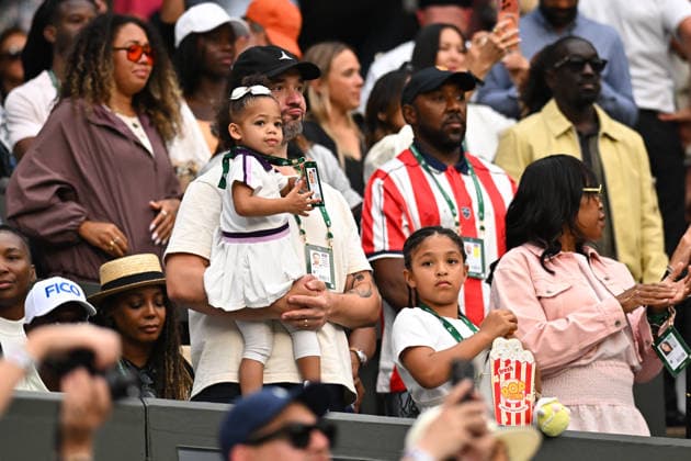 2026 Wimbledon - Serena Williams Family Alexis Ohanian, partner of Serena Williams of United States, holds daughter Adira River Ohanian during Serena Williams first round match at the 2025 Wimbledon Tennis Championships at the AELTC in London, GREAT BRITAIN, on JuNE 30, 2026. Photo by Corinne Dubreuil ABACAPRESS.COM London United Kingdom  Copyright: xDubreuilxCorinne ABACAx