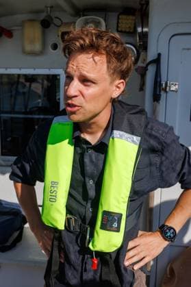 Colruyt Projectmanager Niels Loopbuyck pictured during the presentation of the Bel Mer mussels of the commercial sea farm from Colruyt Group in Nieuwpoort, Wednesday 01 July 2026. Colruyt Group is developing the first commercial sea farm off the Belgian coast: Sea Farm Westdiep. The company has started farming Belgian mussels in 2022.  KURTxDESPLENTER 180080134