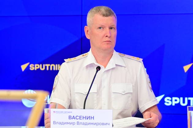 Press conference dedicated to the Day of the State Traffic Safety Inspectorate, celebrated annually on July 3. MMPC Russia Today, Moscow, July 1, 2026. Pictured: Vladimir Vasenin, Head of the Information and Public Relations Department of the Main Directorate of the Ministry of Internal Affairs of Russia for Moscow. Photo: Pavel Kashaev. PavelxKashaev
