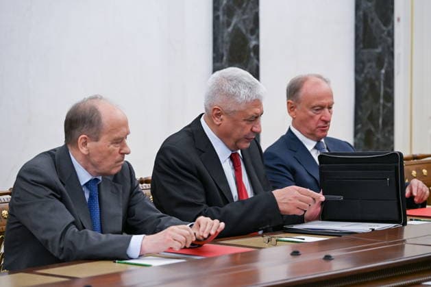 RUSSIA, MOSCOW - JULY 1, 2026: Russian Security Service head Alexander Bortnikov, Russian Minister of Internal Affairs Vladimir Kolokoltsev and Russian President Putin s adviser Nikolai Patrushev (L-R) during a meeting of standing members of Russia s Security Council in the Kremlin Moscow Russia  - ZUMAt113 20260701_zaa_t113_195 Copyright: xPavelxByrkinx