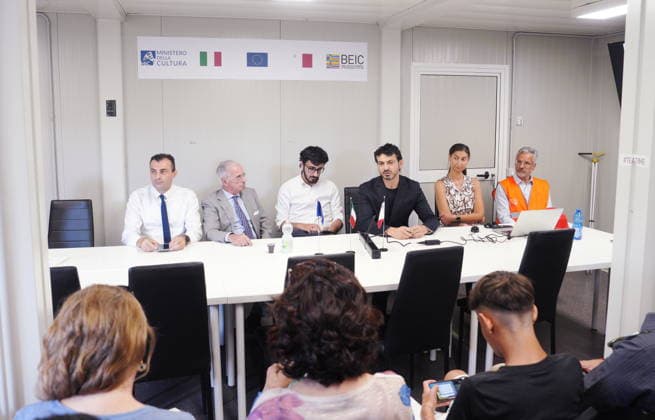 IPA86275021 - Milan, July 1, 2026: Press conference and site visit to assess the progress of construction on the Beic Library (European Library of Information and Culture) with Carmine Pacente, Massimo Maria Molla, Luca Castamagna, Tommaso Sacchi, Marenza Galullo, and Stefano Parisi  Copyright: xDuilioxPiaggesix xDuilioxPiaggesix 86275021