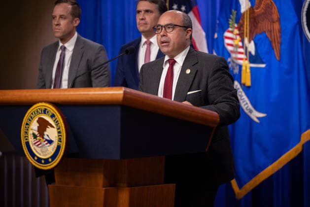 DOJ Tren de Aragua Press Conference WASHINGTON, DC - JULY 1: U.S. Attorney Andrew Boutros for the Northern District of Illinois speaks at a press conference announcing Tren de Aragua enforcement efforts at the Department of Justice in Washington, DC on July 1, 2026. Nathan Posner Anadolu Washington United States. Editorial use only. Please get in touch for any other usage.  Copyright: x2026xAnadoluxNathanxPosnerx