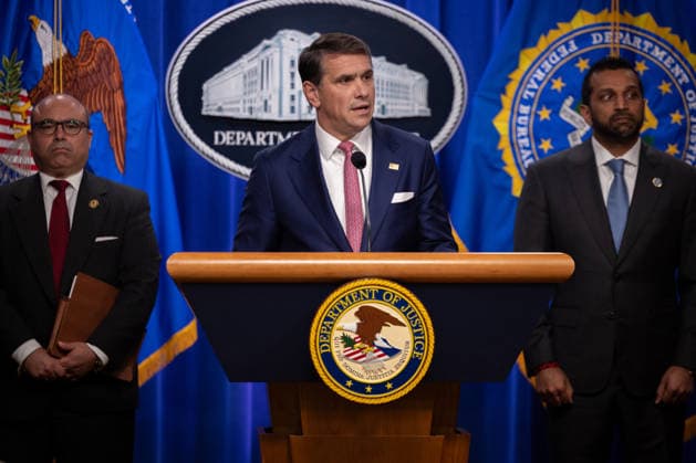 DOJ Tren de Aragua Press Conference WASHINGTON, DC - JULY 1: Acting Attorney General Todd Blanche answers questions at a press conference announcing Tren de Aragua enforcement efforts at the Department of Justice in Washington, DC on July 1, 2026. Nathan Posner Anadolu Washington United States. Editorial use only. Please get in touch for any other usage.  Copyright: x2026xAnadoluxNathanxPosnerx