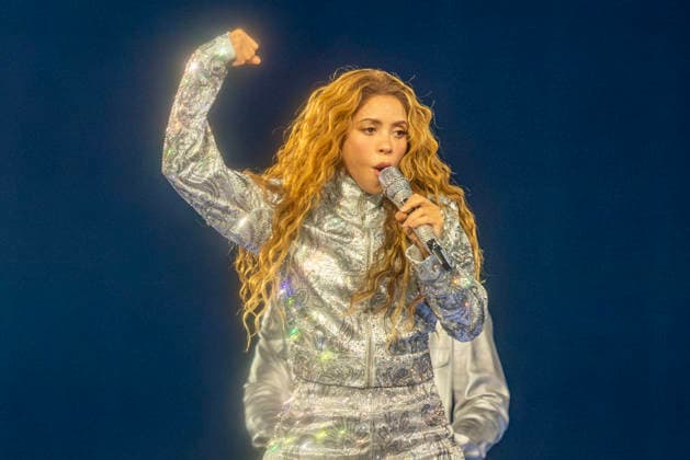 Shakira performs on stage during the Las Mujeres Ya No Lloran World Tour at the Kaseya Center. Miami, Florida on Wednesday July 1, 2026.  MIA20260701106 GARYxIxROTHSTEIN