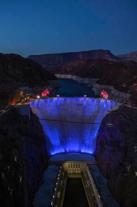 July 1, 2026 - Boulder City, Nevada, U.S. - Patriotic lighting illuminates the Hoover Dam on July 1, 2026 in the Lake Mead National Recreation Area, near Boulder City, Nevada. The dam will be lit through July 4, 2026 to mark the 250th anniversary of the United States Declaration of Independence. Boulder City USA - ZUMAbk3_ 20260701_zaf_bk3_011 Copyright: xDavidxBeckerx