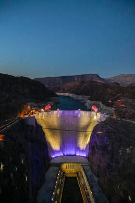 July 1, 2026 - Boulder City, Nevada, U.S. - Patriotic lighting illuminates the Hoover Dam on July 1, 2026 in the Lake Mead National Recreation Area, near Boulder City, Nevada. The dam will be lit through July 4, 2026 to mark the 250th anniversary of the United States Declaration of Independence. Boulder City USA - ZUMAbk3_ 20260701_zaf_bk3_012 Copyright: xDavidxBeckerx