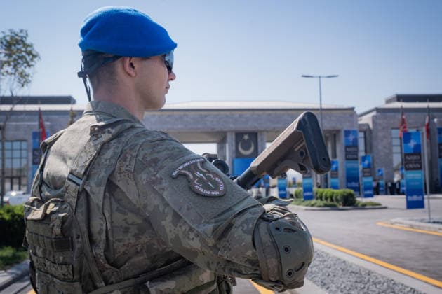 Ay Yildiz Joint Headquarters in Ankara??????? ANKARA, TURKIYE - JULY 2: Soldiers stand guard at Ay Yildiz Joint Headquarters, which brings together the General Staff and the Army, Navy, and Air Force commands under one roof, in Ankara, Turkiye on July 2, 2026. Distinguished by its crescent-and-star-inspired architecture, the complex is one of Turkiye s most significant defense investments. A reception for visiting defense ministers and senior NATO officials is scheduled to be held at the headquarters during the NATO Heads of State and Government Summit in Ankara on July 7-8. Ahmet Serdar Eser Anadolu Ankara Turkey. Editorial use only. Please get in touch for any other usage.  Copyright: x2026xAnadoluxAhmetxSerdarxEserx