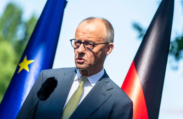 Friedrich Merz - PK - Koalitionsausschuss EUR, Deutschland, Berlin, 02.07.2026: Bundeskanzler Friedrich Merz (CDU), Bundesfinanzminister Lars Klingbeil (SPD), Bärbel Bas (SPD) Bundesministerin für Arbeit und Soziales und Markus Söder (CSU) Ministerpräsident des Freistaates Bayern. Pressekonferenz zu den Ergebnissen des Koalitionsausschusses. *** Friedrich Merz, Press Conference, Coalition Committee, EUR, Germany, Berlin, July 2, 2026 Federal Chancellor Friedrich Merz (CDU), Federal Minister of Finance Lars Klingbeil (SPD), Bärbel Bas (SPD), Federal Minister of Labor and Social Affairs, and Markus Söder (CSU), Minister-President of the Free State of Bavaria, held a press conference on the results of the coalition committee meeting