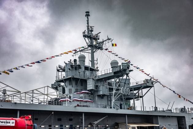 The U.S. Navy command ship USS Mount Whitney pictured in the harbor of Zeebrugge, on Thursday 02 July 2026.  KURTxDESPLENTER 180162711