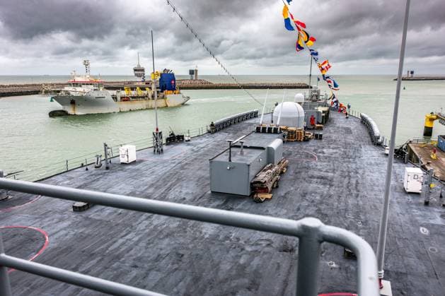 The U.S. Navy command ship USS Mount Whitney pictured in the harbor of Zeebrugge, on Thursday 02 July 2026.  KURTxDESPLENTER 180162743