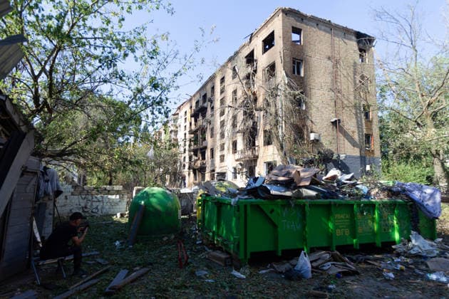 RECORD DATE NOT STATED A man stands outside a five-storey residential building damaged in a massive Russian missile and drone attack, Kyiv, Ukraine, on July 2, 2026. Russian forces launched a large-scale attack on the city using strike drones and various types of missiles. At least 13 people were killed and 56 others were injured in the attack. Private homes, apartment buildings, an emergency medical substation, and a hotel building were damaged (Photo by Kyrylo Chubotin Ukrinform) Russian strike damages five-storey residential building in Kyiv  Copyright: xKyryloxChubotinx