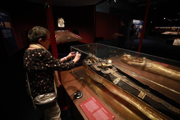 Tutankhamun exhibition opens in Paris with recreated treasures and immersive tomb experience PARIS, FRANCE - JULY 2: A view of the Tutankhamun - His Tomb and His Treasures exhibition during a press preview at Paris Expo Porte de Versailles in Paris, France on July 2, 2026. The exhibition, running from July 3 to September 6, 2026, features more than 1,000 scientifically recreated objects from the tomb of the ancient Egyptian pharaoh Tutankhamun, along with an immersive experience recreating his burial chamber. Mohamad Salaheldin Abdelghani Alsayed Anadolu Paris France. Editorial use only. Please get in touch for any other usage.  Copyright: x2026xAnadoluxMohamadxSalaheldinxAbdelghanixAlsayedx