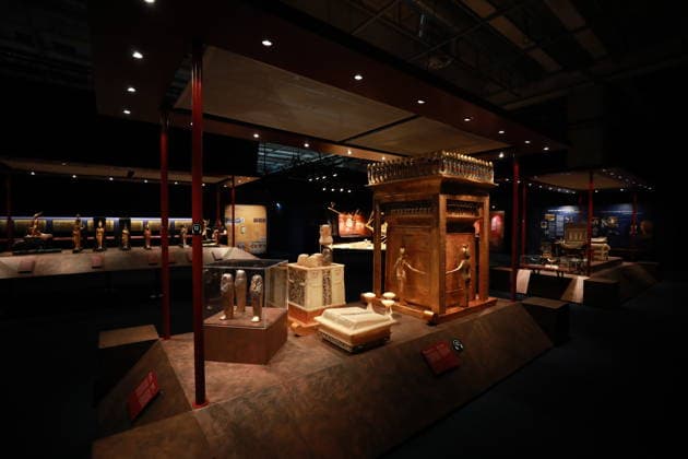 Tutankhamun exhibition opens in Paris with recreated treasures and immersive tomb experience PARIS, FRANCE - JULY 2: A view of the Tutankhamun - His Tomb and His Treasures exhibition during a press preview at Paris Expo Porte de Versailles in Paris, France on July 2, 2026. The exhibition, running from July 3 to September 6, 2026, features more than 1,000 scientifically recreated objects from the tomb of the ancient Egyptian pharaoh Tutankhamun, along with an immersive experience recreating his burial chamber. Mohamad Salaheldin Abdelghani Alsayed Anadolu Paris France. Editorial use only. Please get in touch for any other usage.  Copyright: x2026xAnadoluxMohamadxSalaheldinxAbdelghanixAlsayedx