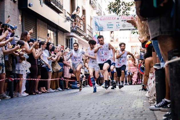 27th Edition of the MADO High-Heel Race Several people run during the 27th edition of the High-Heel Race on Pelayo Street on July 2, 2026, in Madrid, Spain. The 2026 Madrid LGBTIQ Pride Festival hosts the traditional High-Heel Race, hosted by artist Chumina Power. It is a festive sporting event in which participants must complete the course while wearing heels up to 15 centimeters high. JULY 2, 2026 Carlos Lujá Madrid, Spain  Copyright: xCarlosxLujanx 7638972