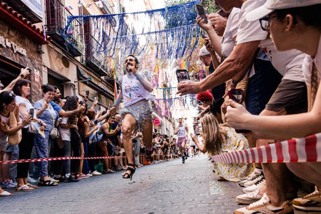 27th Edition of the MADO High-Heel Race Several people run during the 27th edition of the High-Heel Race on Pelayo Street on July 2, 2026, in Madrid, Spain. The 2026 Madrid LGBTIQ Pride Festival hosts the traditional High-Heel Race, hosted by artist Chumina Power. It is a festive sporting event in which participants must complete the course while wearing heels up to 15 centimeters high. JULY 2, 2026 Carlos Lujá Madrid, Spain  Copyright: xCarlosxLujanx 7638975