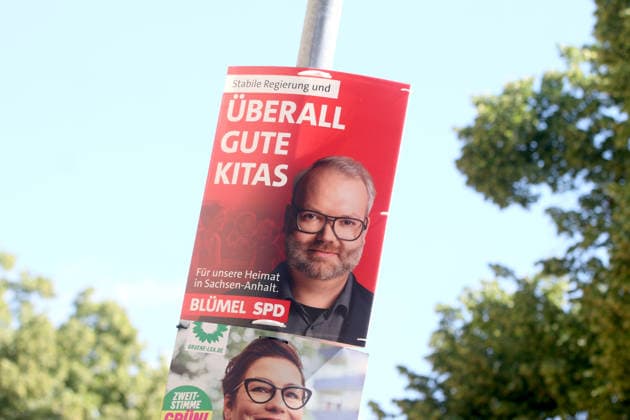 Wahlplakate zur Landtagswahl in Sachsen-Anhalt in Magdeburg Magdeburg, 02.07.2026 Wahlplakate von SPD zur bevorstehenden Landtagswahl in Sachsen-Anhalt in Magdeburg Sachsen-Anhalt *** Election posters for the state election in Saxony-Anhalt in Magdeburg Magdeburg, July 2, 2026 SPD election posters for the upcoming state election in Saxony-Anhalt in Magdeburg, Saxony-Anhalt Copyright: xMatthiasxGränzdörferx