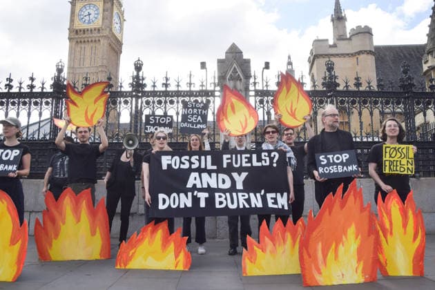 July 2, 2026, London, England, United Kingdom: Activists from Fossil Free London stage a protest outside the parliament calling on Andy Burnham, who is expected to become the next UK Prime Minister, not to open the North Sea to oil and gas projects like Jackdaw and Rosebank. London United Kingdom  - ZUMAv130 20260702_zip_v130_047 Copyright: xVukxValcicx